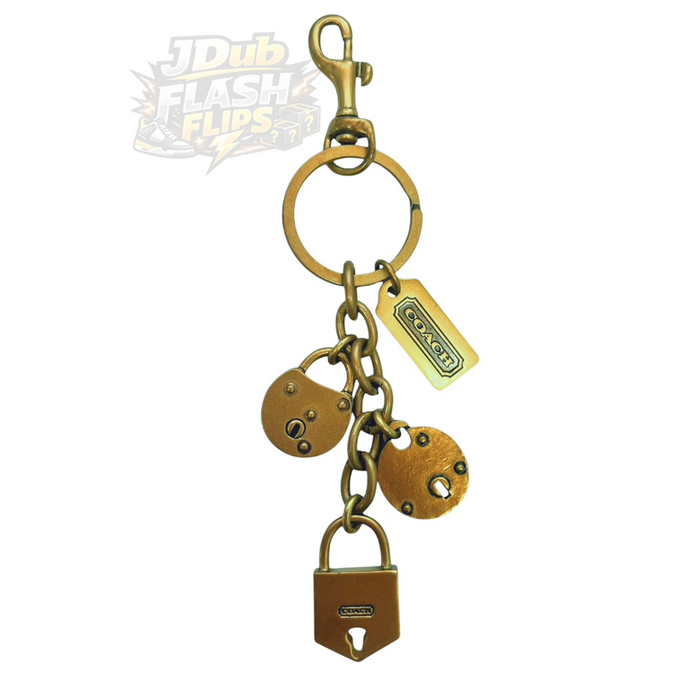 NWOT COACH Icon Mix Brass Gold Lockets Lozenge XL Key Chain Fob Bag Charm *RARE*